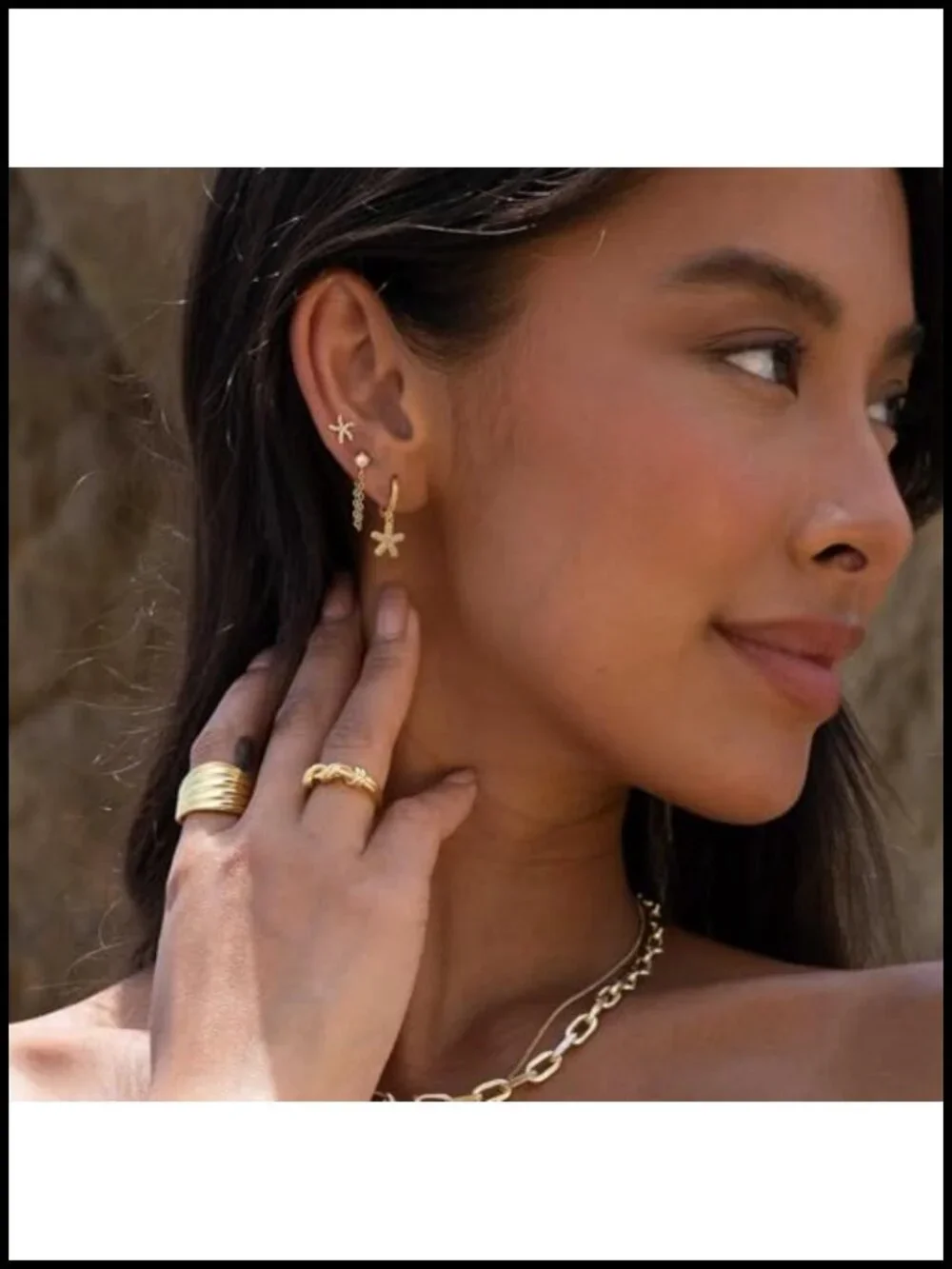 14K Gold Plated Earring Stack Set Starfish Dangle Pearl Huggie Hoop Women